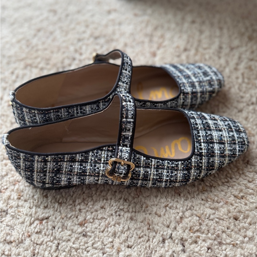 Sam Edelman Black and White Tweed Mary Jane Flats